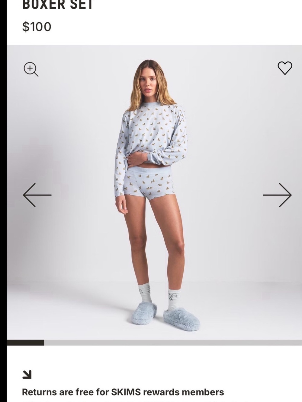 SKIMS Light Blue Long-Sleeve Boxer Top & Shorts Set with Duck Print